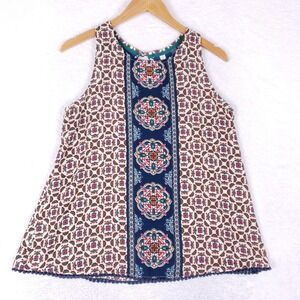 Xhilaration Boho Tank Top Medium Mandala Geometric Medallion Blue Pom Pom Fringe